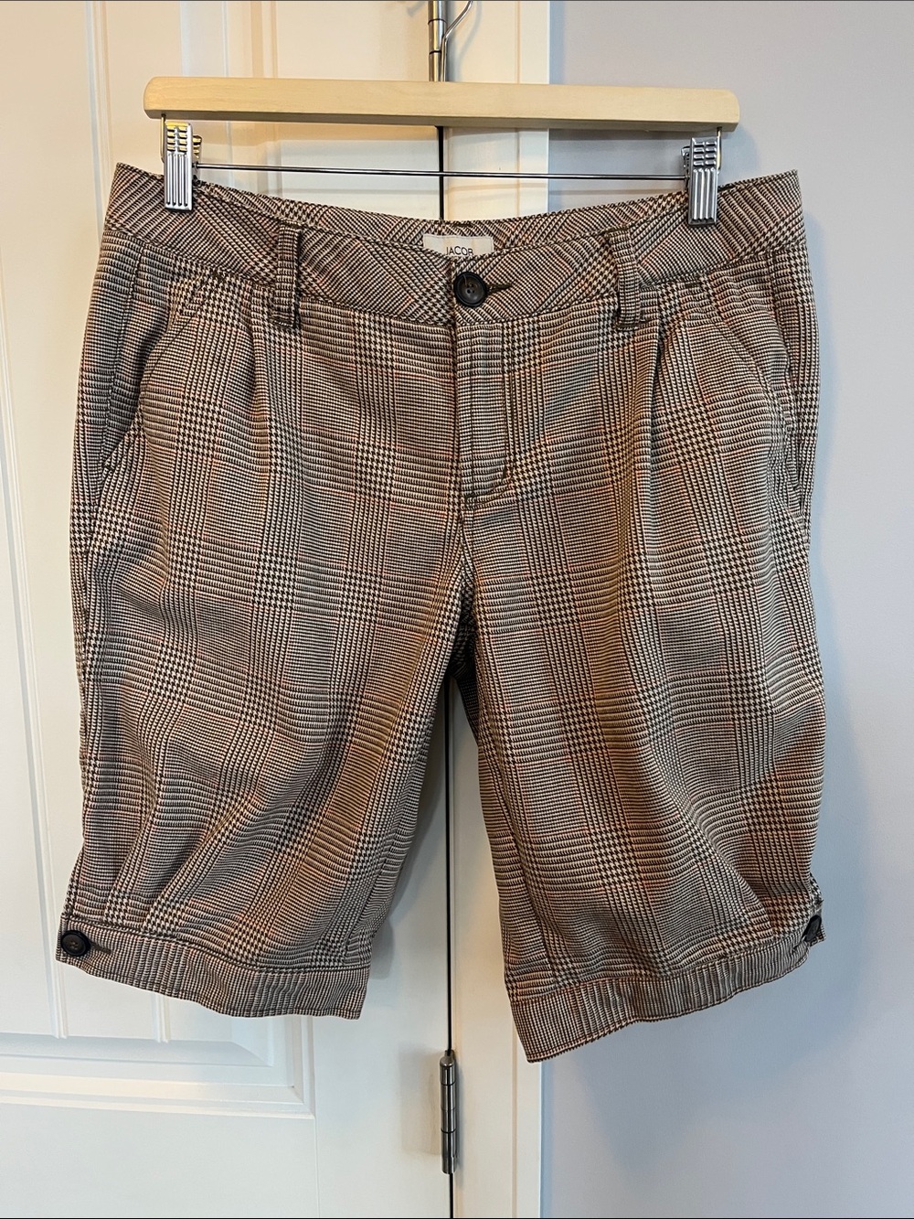 Jacob Brown Plaid Bermuda Shorts Glen Check Knee-Length 11/12